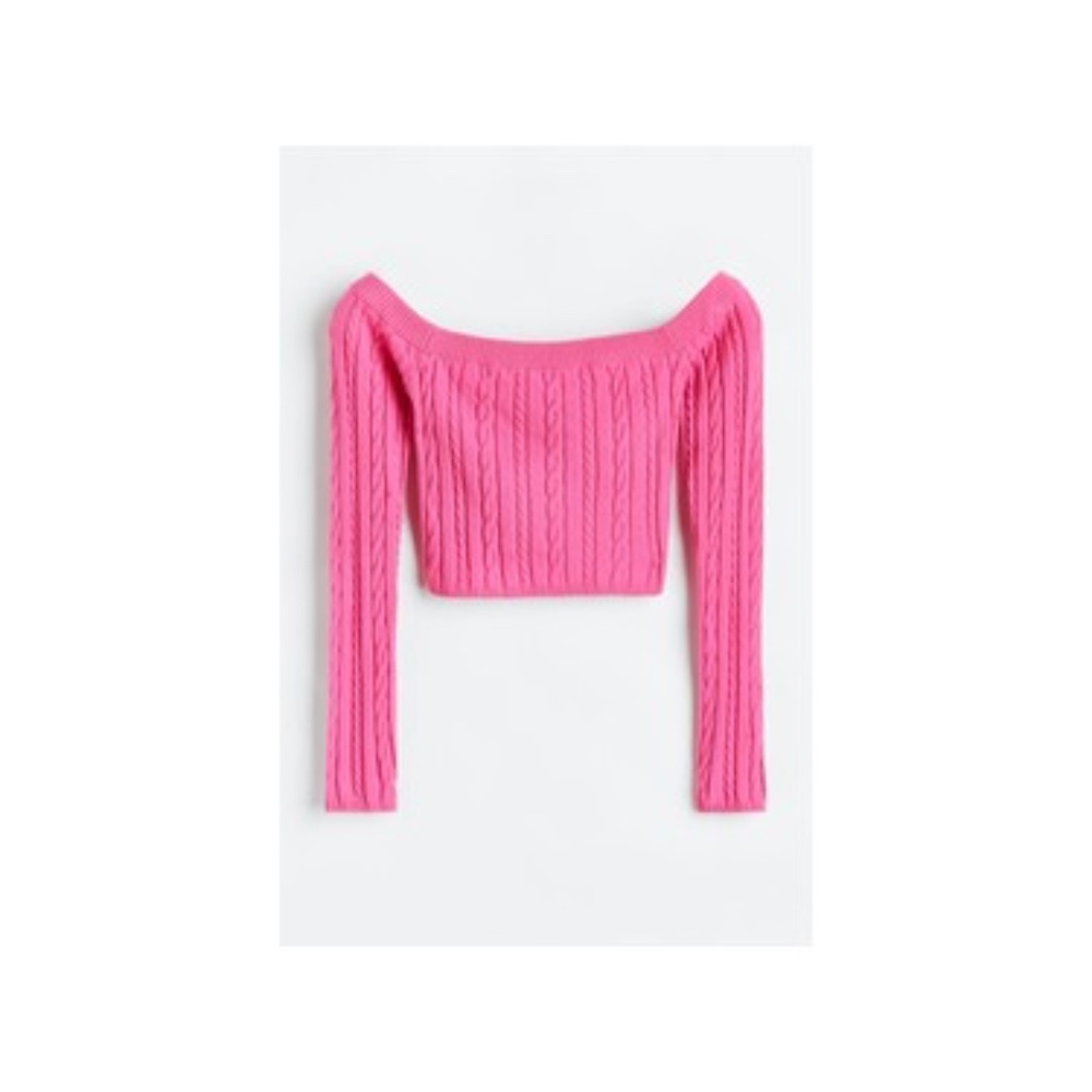 Stretchy Off-the-shoulder Cable-knit Top and mini skirt